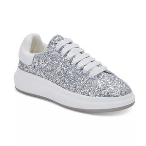Blondo Diva Lace Up Low-Top Sneakers in Silver Sequin